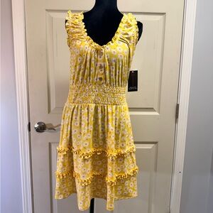 Women’s' Yellow Floral Sundress - Tiered Ruffle Dress